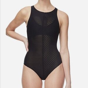 Good American Black Striped Bodysuit